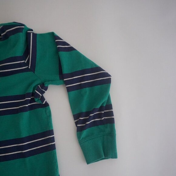 Lands' End Green Blue Stripe Rugby 100% Cotton Long Sleeve Preppy Polo Shirt L - Picture 4 of 9